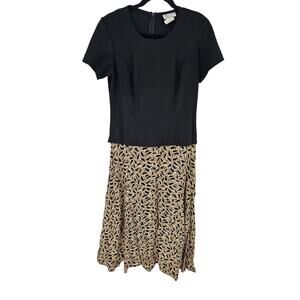 K. Studio Women's Black Gold Floral Wrap Short Sleeve Crew Neck Dress Size 10